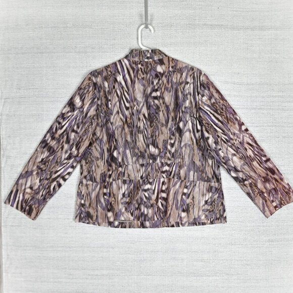 Chicos Sz3 80s Animal Print Zebra Boho Snap Zip Pocket Purple Windbreaker Jacket - Picture 7 of 16
